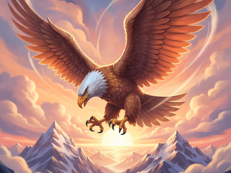 Eagle Glide — golden eagle soaring above alpine peaks